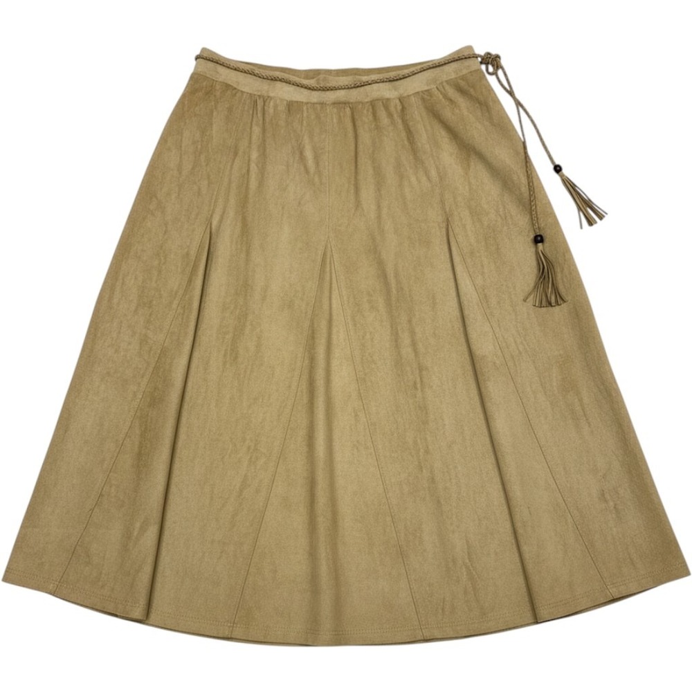 Lapis Plus Womens 3X Faux Suede Midi Skirt Tan Camel Tassel Belt A-Line NEW Fall